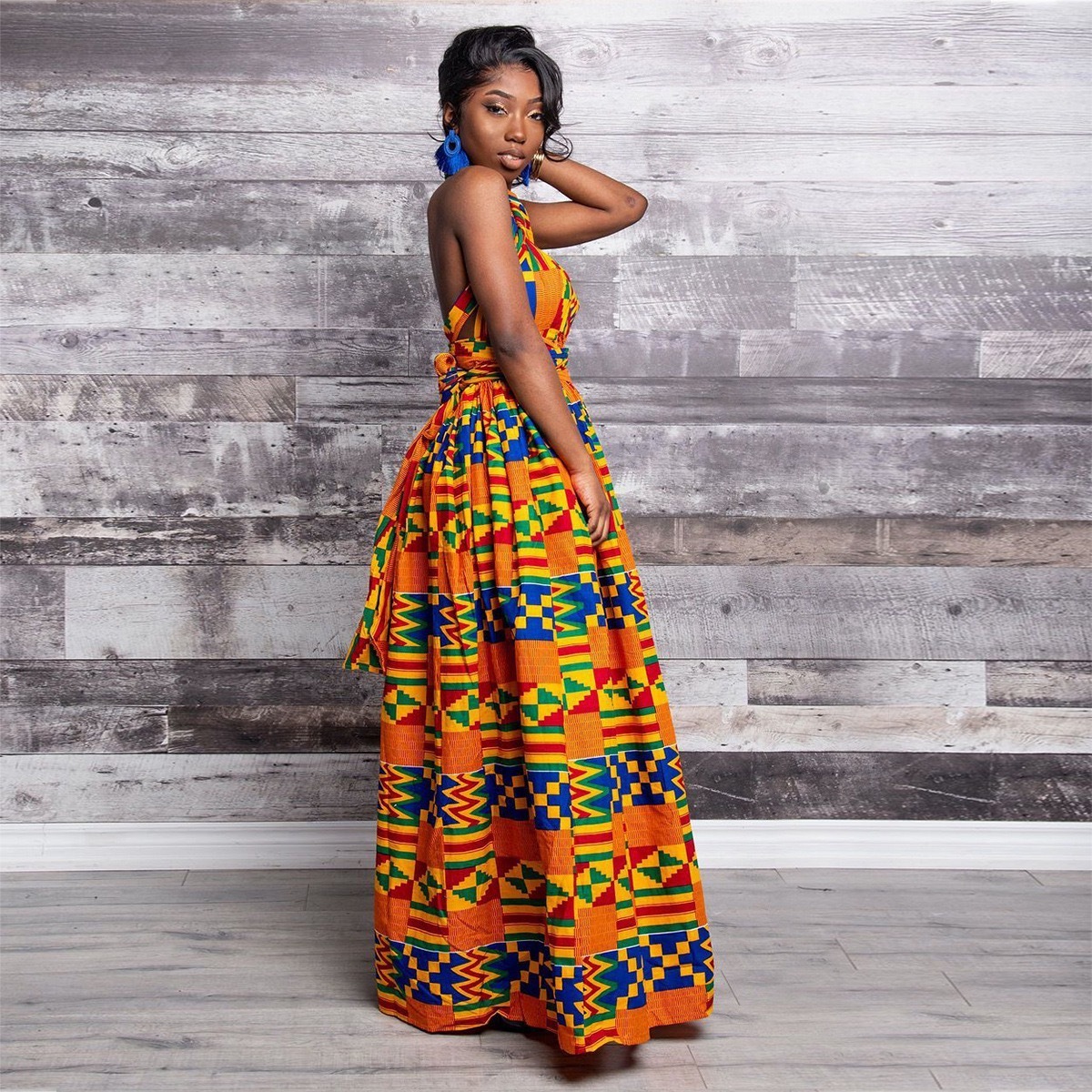 Women's African Dashiki Dress – Sleeveless, Floor-Length Ankara Cotton Dress