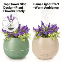 Diffuseur d'arômes pour plantes et fleurs 180 ml, diffuseur d'arômes au sel de l'Himalaya, flamme réaliste avec minuterie et brume nano, réglage de l'arôme pour la maison