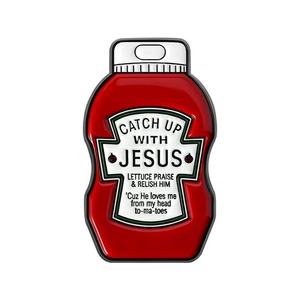Pin Enamel Ketchup CATCH JESUS Grosir, Pin Buah Yesus, Iman Kristen, Lencana Ransel, Perhiasan, Hadiah - Product Image 6
