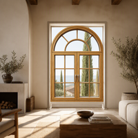 Ventana de Aluminio y Madera Compuesta con Arco, Doble Acristalamiento, Interior de Roble, Personalizada y de Lujo para Proyectos de Villas
