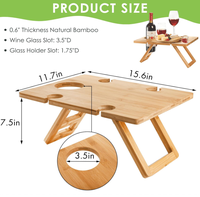 Table de pique-nique pliante moderne en bambou gravé avec support à vin intégré pour extérieur, camping et jardin