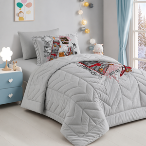Juego de Ropa de Cama Infantil con Diseño de Skateboard, Edredón Acolchado con Tema Urbano para Niños, Decoración para Habitación Juvenil en Gris y Rojo - Product Image 3