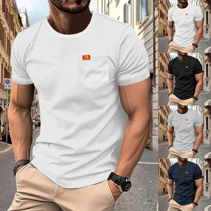 T-shirt homme grande taille, couleur unie, été, style décontracté, poches, possibilité d'impression de logo. - Product Image 2