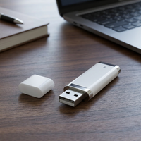 Chiavetta USB Flash Drive 2.0 Plana de 4GB, de Madera y Metal con Logotipo Grabado, Embalaje de Regalo, 128GB, Modelo 123525-2, Sin Marca