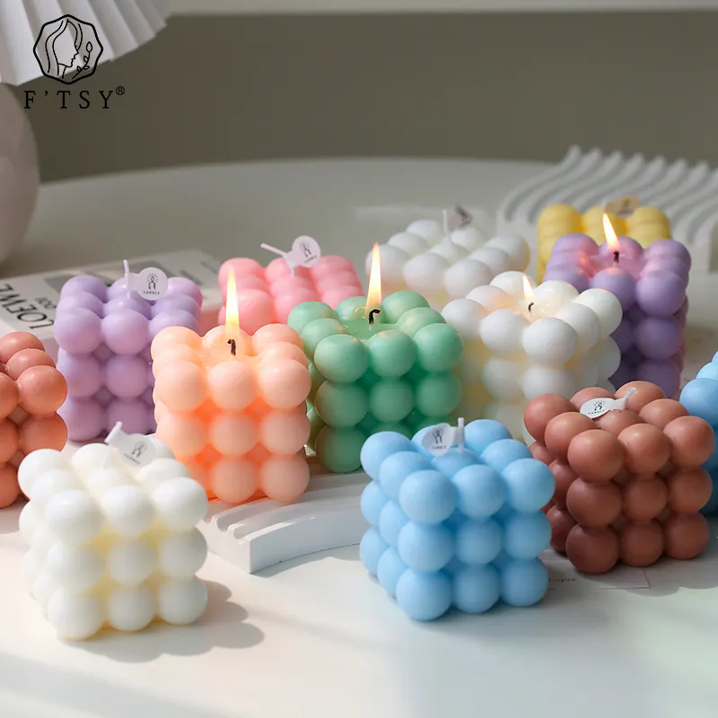 Bougie d'art d'aromathérapie cube 3D magique de marque privée bougie de cube en forme de cire de soja de parfum de maison en gros