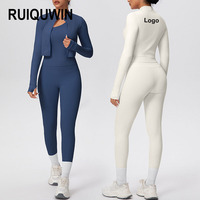RUIQUWIN Ensemble de yoga 3 pièces pour femme, anti-transpiration, séchage rapide, veste zippée, leggings taille haute pour la course, la gym et le fitness