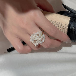 Anillo de Plata de Ley S925 con Perlas Multicapa, Elegante Estilo Francés, Simple, Moderno, Retro, Vintage, con Diseño Similar al Arroz - Product Image 3