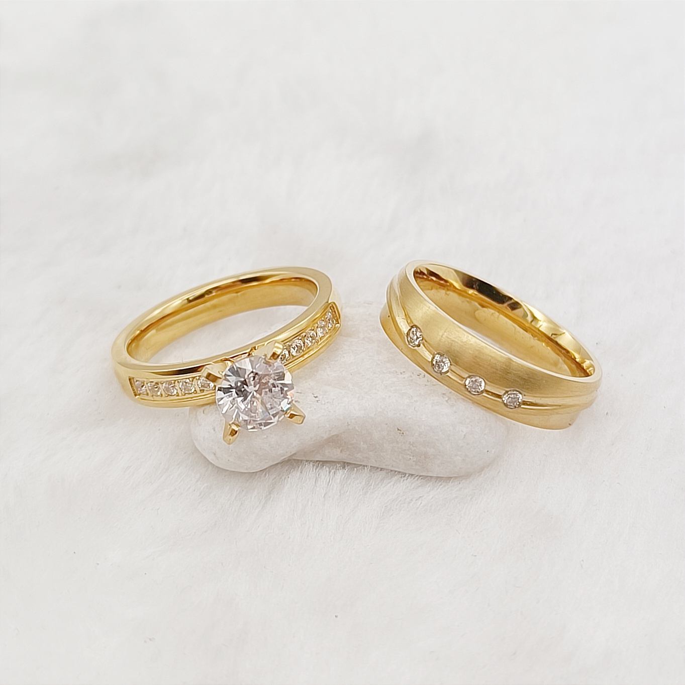 Unique Wedding Engagement Rings Couples Bridal Sets for Girls Women 24k  Gold Plated Jewelry Fashion Finger Ring