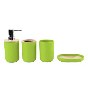 Wholesale Bathroom Supplies Four-piece Sets Bamboo Mouthwash Cup Teeth Holder Soap Box Bathroom Set