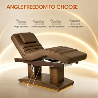 Table de massage électrique de luxe à 4 moteurs avec base en bois, inclinable, pour salon, spa, soins du visage, lit de massage cosmétique pour cils et fauteuil inclinable