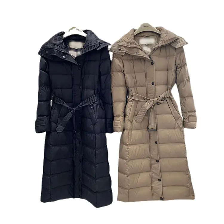 High Quality Long Puffer Down Jacket Belted Winter Parka Windbreaker Outdoor Thick Warmth Women's Down Coats Quilted