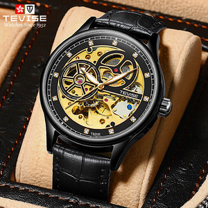 Montre automatique pour homme 820E, cuir véritable de haute qualité, mécanique, à cadran ajouré, tendance, résistante à l'eau - Product Image 6