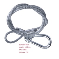 0.2 ''(5mm) de diamètre, longueur 39''(1000)mm, câble de sécurité pour éclairage de scène avec mousqueton, câble de gréement de charge de 265lb(120KG)