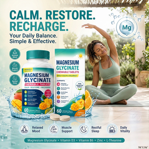 Tabletas Masticables de Glicinato de Magnesio de Marca Privada, Complejo con Vitamina Zinc y L-Teanina, Suplemento Dietético <span class=keywords><strong>para</strong></span> la Calma y <span class=keywords><strong>el</strong></span> Sueño - Product Image 2