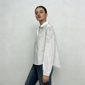 Chemise Henley pour femme en flanelle tissée <span class=keywords><strong>blanche</strong></span> avec logo sur le devant, manches longues, coupe classique, décontractée, printemps/été, séchage rapide, respirante - Product Image 2