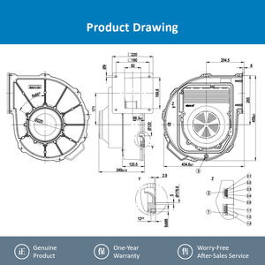 Ventilador Centrífugo de Condensador para Caldera de Gas, 250 mm, 230 VCA, 1150 W, 5.7 A, 4800 RPM, Motor EC, Bola, OEM, para G3G250-GN17-01 - Product Image 4