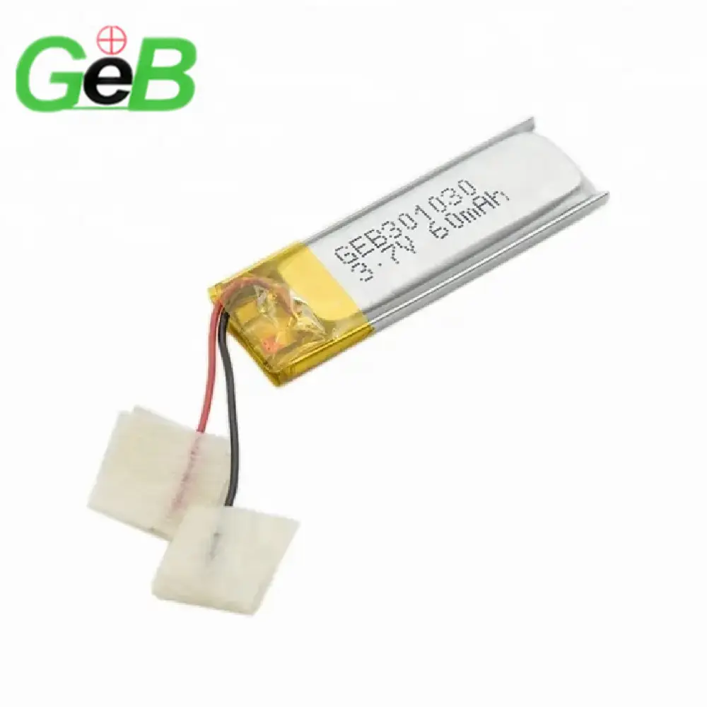 GEB फैक्टरी 3.7v 60mAh 031030 पीसीबी के साथ 3mm छोटे लिथियम बहुलक बैटरी 70mAh लाइपो रिचार्जेबल बैटरी के लिए रिकॉर्डर कलम 301030