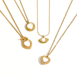Collar con colgante de acero inoxidable chapado en oro de 18 quilates, cadena de eslabones de diseño geométrico de perlas, luz de lujo para mujer, <span class=keywords><strong>Vida</strong></span> Diaria versátil - Product Image 3