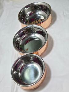 Utensilios de Metal de Primera Calidad: Olla India Redonda de Cobre y Acero Inoxidable, Martillada y Lisa, de Excelente Calidad - Product Image 3