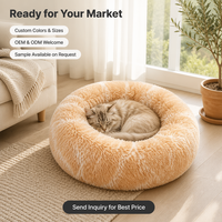 Maschinenwaschbares, langes, plüschiges, rundes Donut-Hundebett, beruhigendes Katzenbett, Kuschelbett mit rutschfester Unterseite und hohen Seitenwänden für den Winter