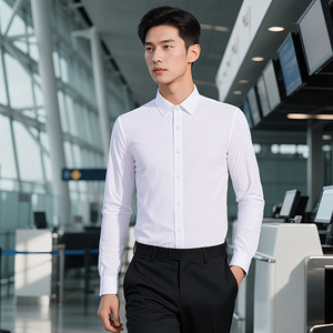 White Long Sleeve Shirt Unisex Cotton Poplin Solid Color Professional <b>Work</b> Attire Stretchy Wrinkle Resistant - Product Image 4