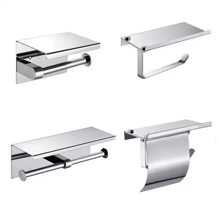 High Quality Luxury Stainless Steel Toilet Paper Holder and Mobile Phone Shelf Wall-Mounted Modern Design for Hotels Bathrooms