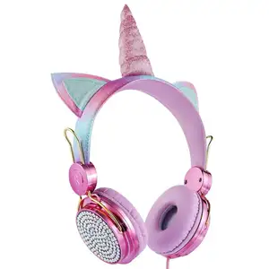fone de ouvido meninas crianças unicórnio Suppliers-Fone de ouvido com fio de unicórnio, fone de ouvido fofo, desenho animado, com fio, música, estéreo, computador, presente para crianças, unicórnio com microfone