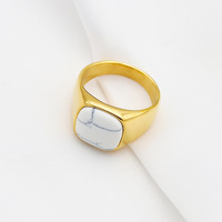 Bague pour homme en acier titane plaqué or 18 carats avec pierre précieuse turquoise multicolore