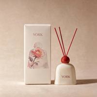 Diffuseur à bâtonnets 150 ml en verre à fond épais, couleur personnalisée avec bouchon coloré et bâtonnets en fibre, impression sérigraphique, emballage de luxe