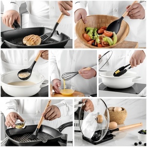 12-Piece Eco-Friendly Kitchen <b>Tools</b> Set Beech Wood Handle <b>Silicone</b> Cooking Utensils with Plastic Rest Holder for Cooking - Product Image 3