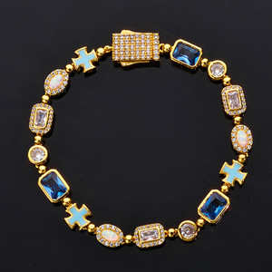 Geometric Cross <b>Bracelet</b> for Women 6mm Iced Out CZ Stones Gold Plated Gemstone Motif Hip Hop Chain Jewelry for Parties - Product Image 1