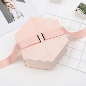 Custom Design Rigid Cardboard Magnetic Double Door Paper Hexagon Sweet Wedding Bridesmaid <b>Pink</b> <b>Gift</b> Packaging Box with Ribbon - Product Image 4