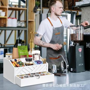 Caja de almacenamiento de cápsulas de café con cajón para bar de cafetería, organiza cápsulas, bolsitas de té y accesorios, color blanco - Product Image 1