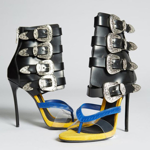 Botines de tacón alto de verano para mujer con correa de PVC, hebilla metálica y cremallera trasera, diseño patchwork - Product Image 5