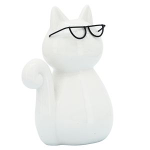 Statuetta di Gatto con Occhiali, Scultura Animale in Porcellana per Arredamento Casa e Ufficio, Statua Glamour da Esposizione - Product Image 1