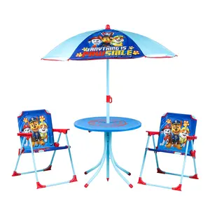 INS 판매 핫 보이 키즈 파티오 세트 테이블과 2 접이식 의자 w/우산 만화 패턴 야외 정원 마당