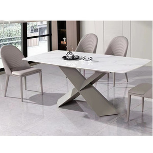 Juego de Mesa de Comedor de Diseño Moderno Wabi-Sabi, Tapa de Mármol Brillante, <span class=keywords><strong>Patas</strong></span> de Acero al Carbono, Venta al por Mayor, Muebles Nórdicos Blancos, Almacén - Product Image 2