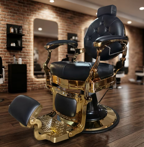 Fauteuil de Barbier de Luxe Noir et Or Personnalisé en Gros avec Dossier Inclinable Ergonomique – Équipement de Salon pour Coiffure - Product Image 2