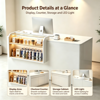 Comptoir de service blanc personnalisé avec vitrine en verre, éclairage LED, bureau de caisse, café, commerce de détail