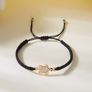 Boho Summer Adjustable Handmade WovenCord Rhinestone SeaTurtle Charm Braided <b>String</b> Bracelet - Product Image 2