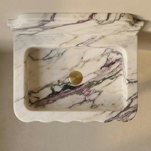 Évier de luxe en marbre Calacatta Viola fait <span class=keywords><strong>main</strong></span> avec crédence, mural, vasque en pierre naturelle sur mesure <span class=keywords><strong>pour</strong></span> salles de bain - Product Image 2