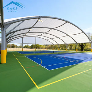 โครงสร้างหลังคาโค้งแบบเมมเบรนดึงดูดแรงดึง ทำจากผ้าเคลือบ PVDF บนโครงเหล็กสำหรับสนามเทนนิส แพเดิล และพิคเคิลบอล - Product Image 5
