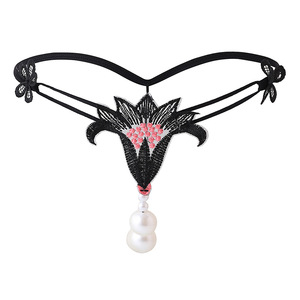 Ding Zhi Mei Sexy Black Lace <b>Thong</b> With <b>Pearl</b> Beads For Women Intimates Accessories - Product Image 5
