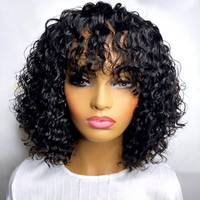 Perruques Courtes Bob Brésiliennes en Cheveux Remy avec Frange, Perruque Complète Bouclée Jerry Blonde Miel Colorée pour Femmes