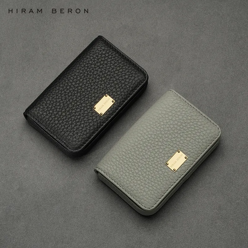 High Quality Pebble Leather Luxury Bulk Business Card Holder Case Metal Logo Custom Design