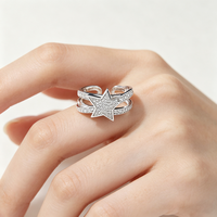 Bague Ajustable Créative en Cuivre et Zircon, Forme Étoile, Double Couche, Tendance, Vente en Gros Usine pour Femmes