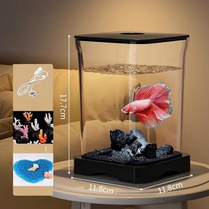 <span class=keywords><strong>Aquarium</strong></span> d'eau douce de bureau de petite taille en acrylique de qualité supérieure 220V <span class=keywords><strong>pour</strong></span> poissons combattants et poissons rouges avec un design éco-paysager et une lumière d'<span class=keywords><strong>aquarium</strong></span> - Product Image 5