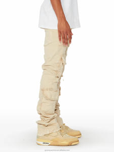 버튼 리벳을 가진 남자를위한 핫 세일 하이 스트리트 하이 웨이스트 스키니 스트레이트 워시 데님 청바지 - Product Image 3