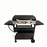 Barbecue à gaz propane 4 brûleurs avec roues, station de cuisson extérieure, peut être transformé en plancha de table pour le camping