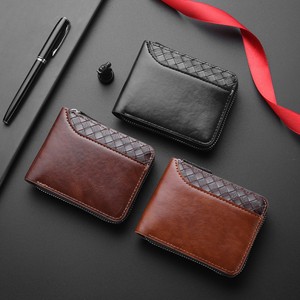 Nueva Cartera Corta para Hombre, Moderna con Detalles Tejidos, Cierre de Cremallera, Estilo Europeo, Tarjetero de Cuero PU, Venta al Por Mayor - Product Image 2